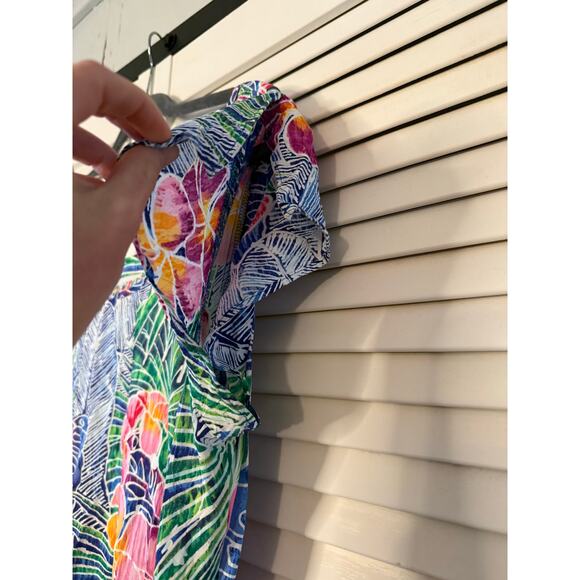 Jams World Floral Tropical Flower Blue Flutter Sleeve Long Dress Sz M - Picture 3 of 9